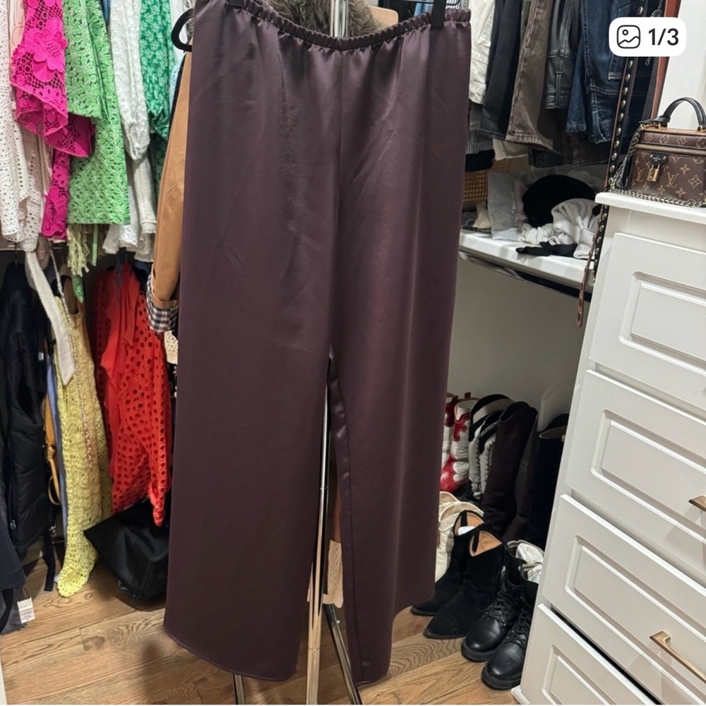 Calvin Klein Deep Brown Satin-Look Pants